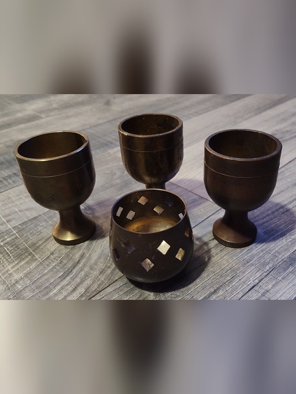 Set of Brass Cups and Candle Holder